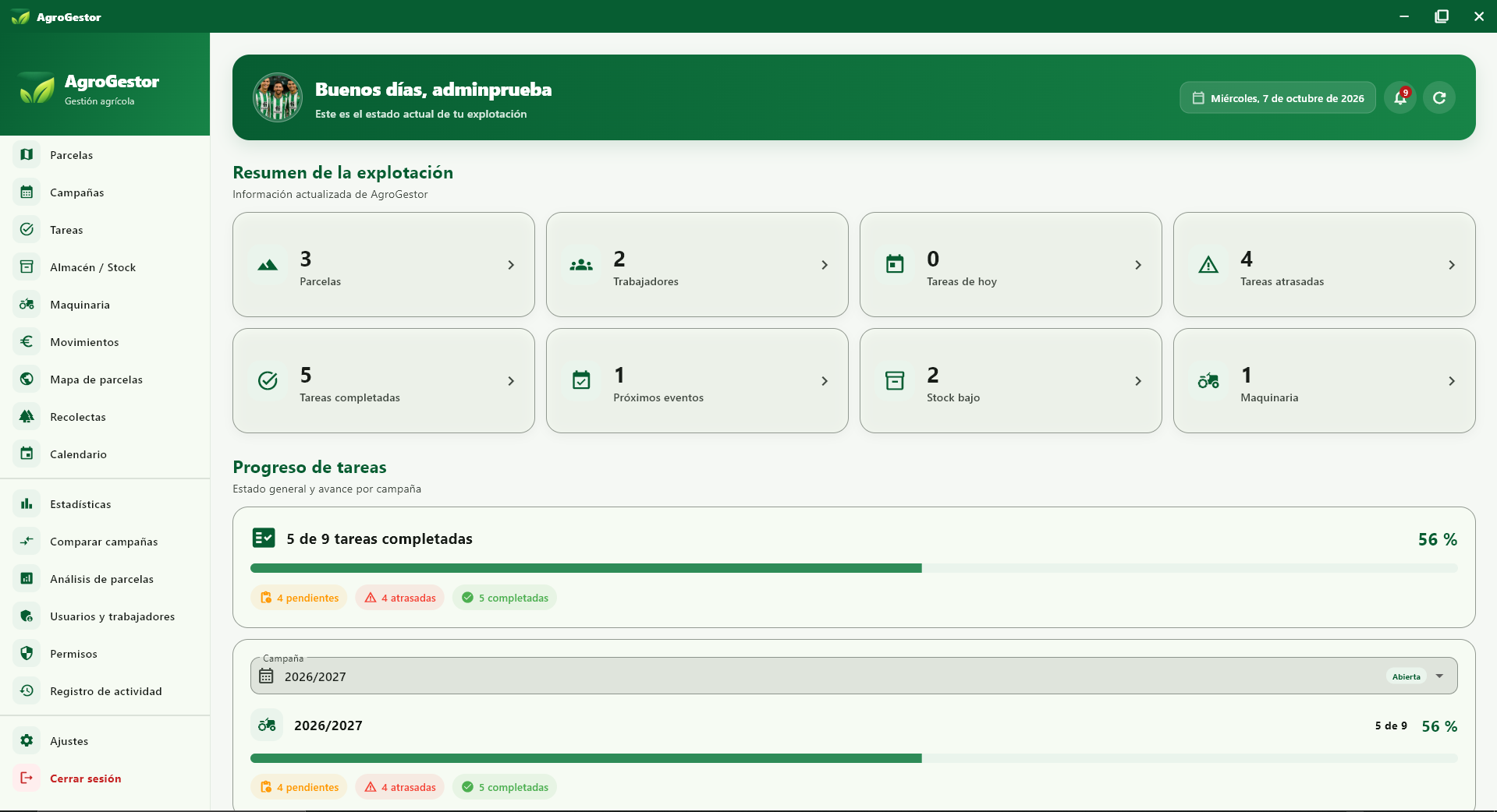 Pantalla principal de AgroGestor